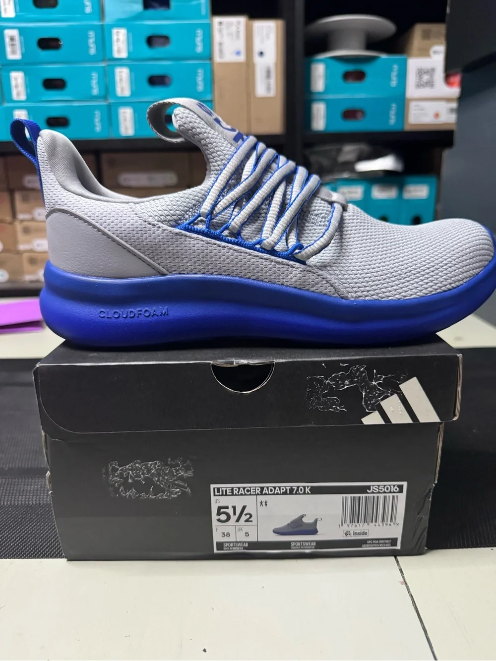 adidas Lite Racer Adapt 7.0K — Light Gray and Blue Sneakers